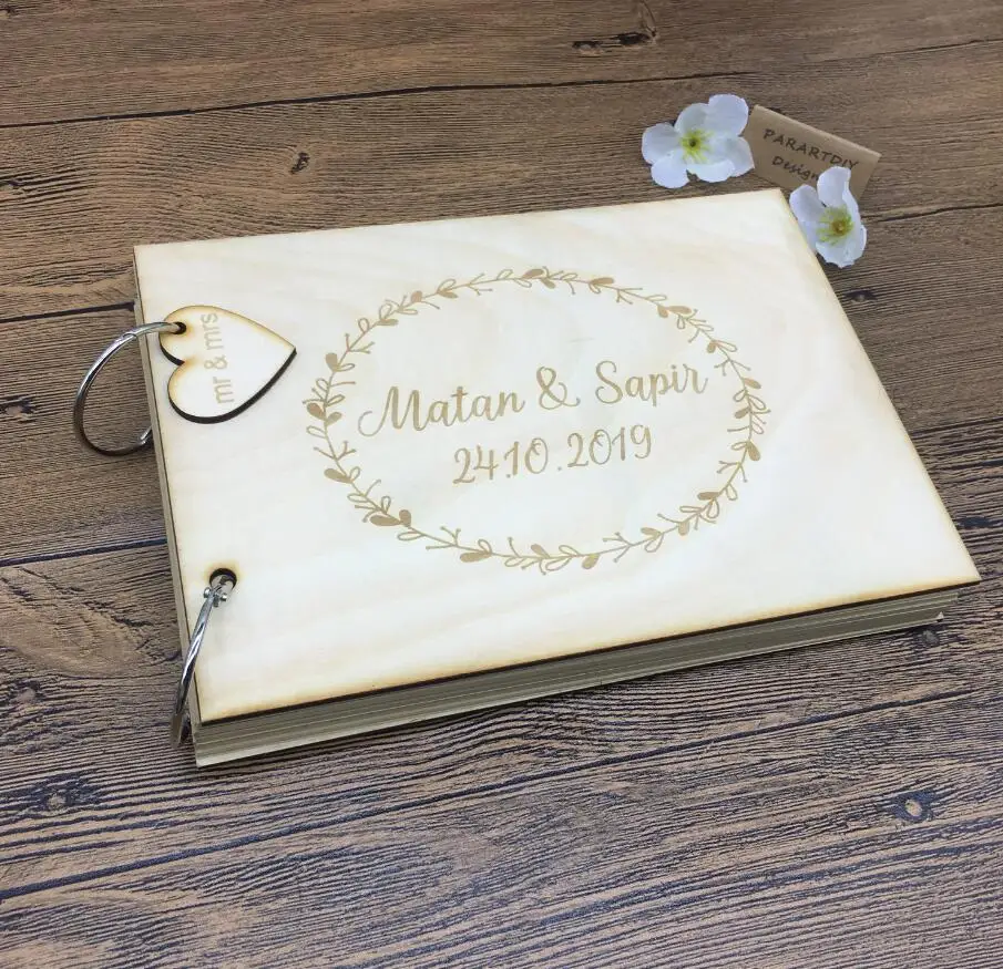 Деревянные подвесные книги с гравировкой в деревенском стиле|Гостевая книга