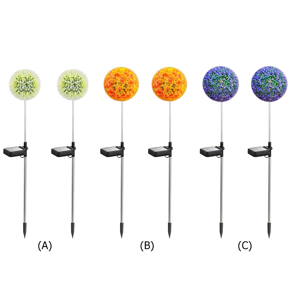 

2pcs LED Solar Light Dandelion Flower Ball Outdoor Waterproof Garden Lawn Stakes Lamps Yard Art for Home Courtyard Decoration