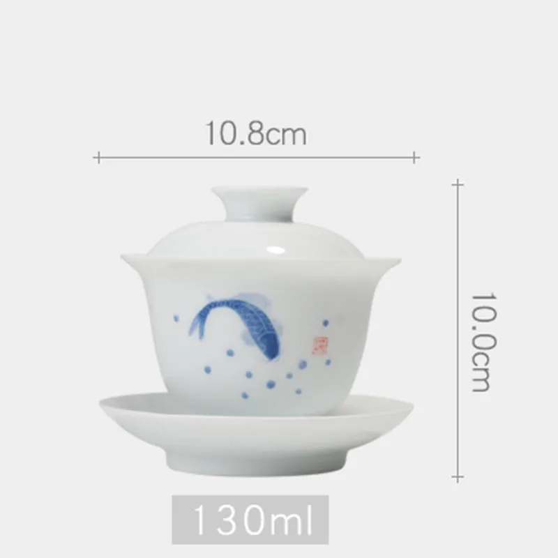 130 мл ручная роспись Koi Fish Gaiwan белая керамическая фарфоровая китайская чайная