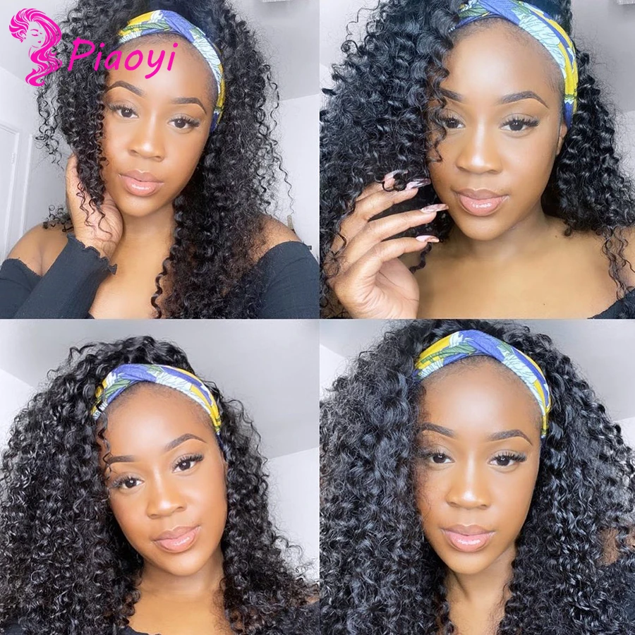 

Kinky Curly Headband Wigs Brazilian Human Hair Wigs Remy Human Hair Scarf Wig Glueless 8-26 Inch For Black Women