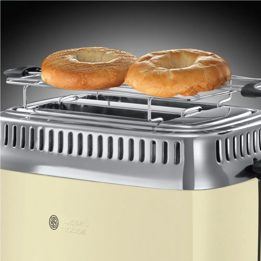 Toasters Russell Hobbs 21682-56 Home Appliances Kitchen Cooking Appliance Retro cream toaster Automatic Pop-Up Function Stainless Steel Mechanical