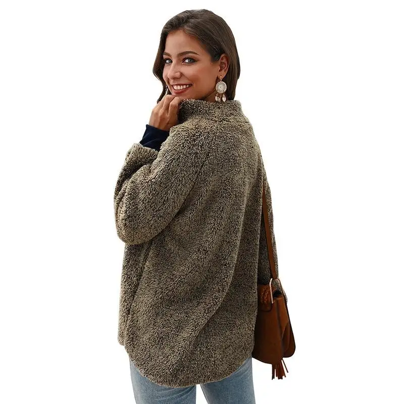 Женская Толстовка Оверсайз с высоким воротником зимняя флисовая одежда женская