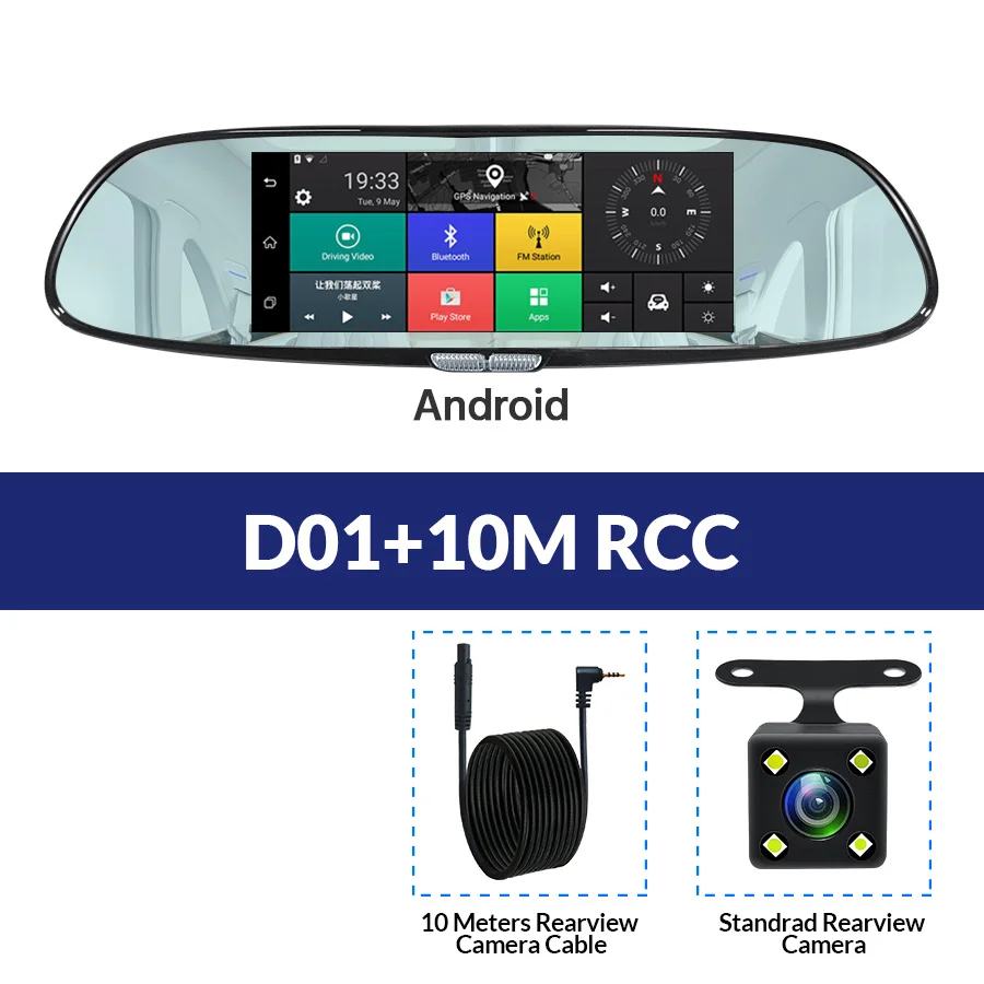 E-ACE 3G " сенсорный Автомобильный видеорегистратор Камера gps Bluetooth двойной объектив зеркало заднего вида Android 5,0 видео регистратор Full HD 1080P авто видеорегистратор - Название цвета: D01-10M RCC