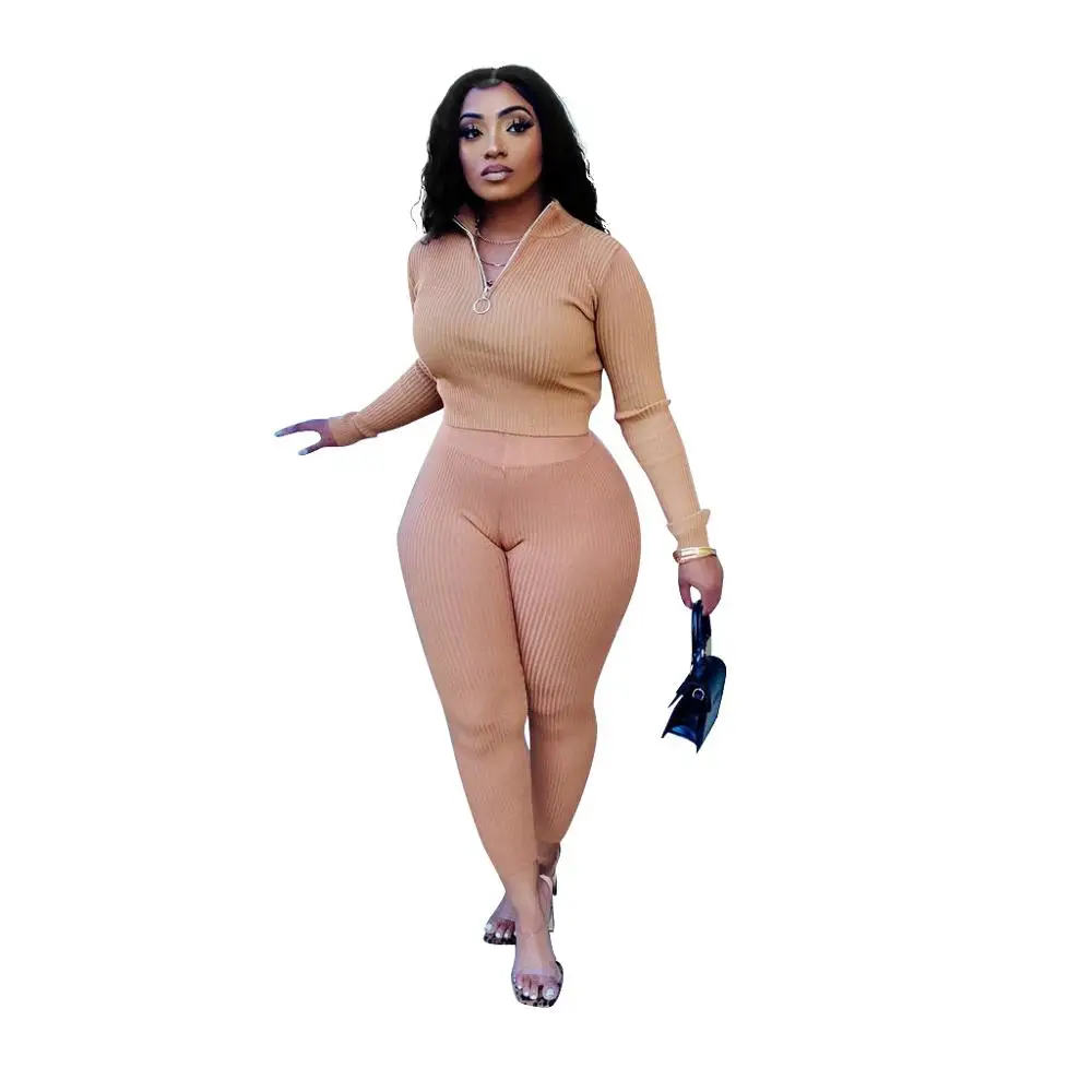 

Hot Selling Women Casual Sets Stand Collar Long Sleeve Skinny Tops High Waist Pencil Pants Tracksuits For Sports Party