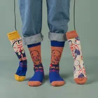 PEONFLY модные мужские носки из чесаного хлопка, забавные носки с изображением акулы, растений, животных, новинка, длинные носки, счастливые женские носки с героями мультфильмов