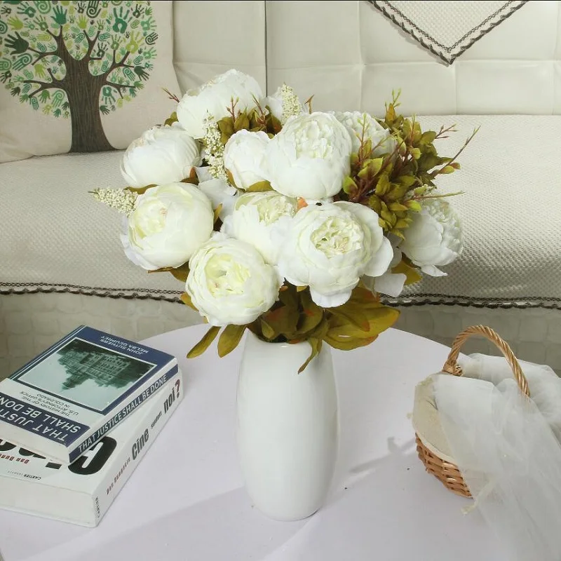 

European core peony top grade Artificial flower fake flowers set wholesale wedding decoration silk cloth 13 flowers/bunch