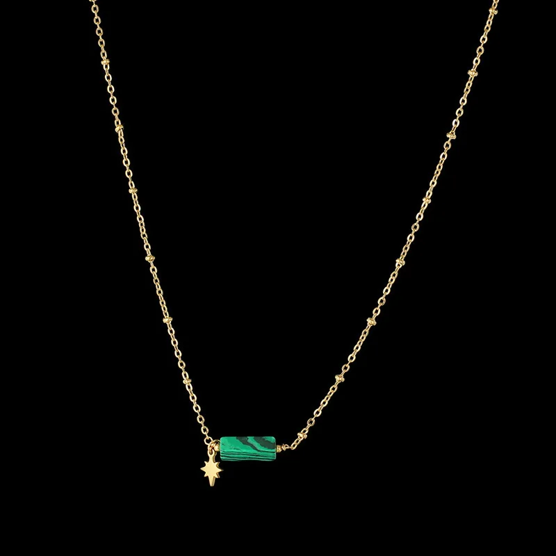

2021 Fashion Of Minimalist Light Luxury Women's Clavicle Golden Steel Chain Cylindrical Turquoise Octagonal Star Bead Necklace
