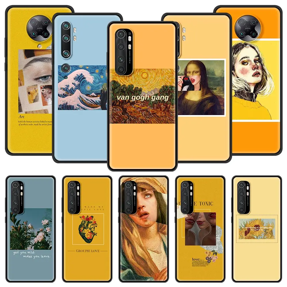 

Phone Case for Xiaomi Mi 11 Poco X3 NFC F2 9T 10T Pro 9 SE 10 Lite 5G Note 10 CC9E Black Cover van Gogh Mona Lisa art aesthetic