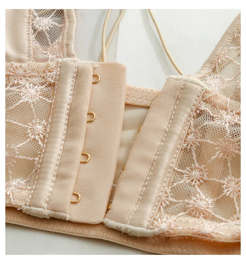 French silk bra and briefs set black sexy lace mulberry silk underwear women Front closure wire free beautiful back thin bra