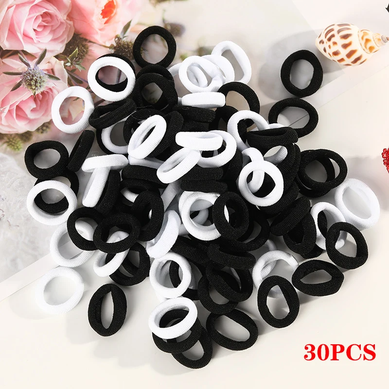 BlackWhite-30pcs 30 шт./50 шт., бесшовная Детская резинка для волос для девочек, эластичная резинка для волос, резинка для головы, держатель для волос, аксессуары для волос для детей - Окраска металла: BlackWhite-30pcs