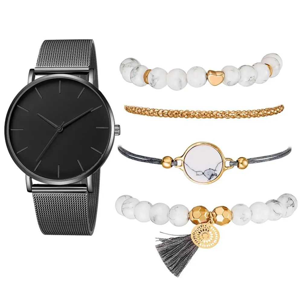 As Show Watch Set Новые Модные Элегантные женские часы, 5 шт. в наборе, браслет, кварцевый механизм, простые, водонепроницаемые, розовое золото, сетка, женские часы, Relogio Feminino - Цвет: As Show Watch Set