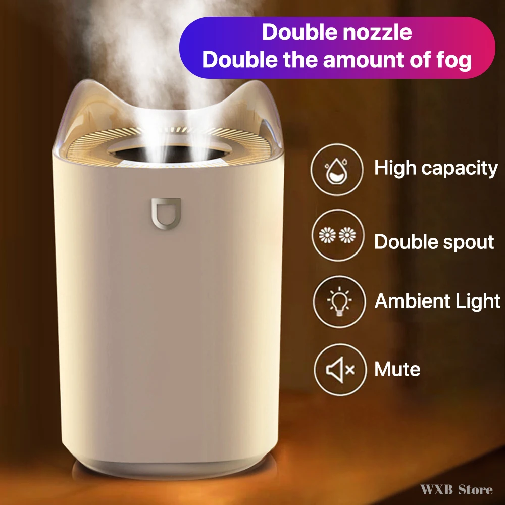 

4000ML Home Air Humidifier Double Nozzle Cool Mist Aroma Diffuser with Coloful LED light Heavy fog Ultrasonic Humidificador