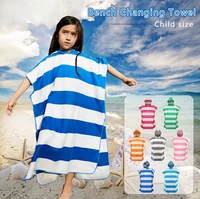 kids stripe printied microfiber beach towel changing robe poncho lightweight quick dry hooded bathrobe for surf beach swimmers