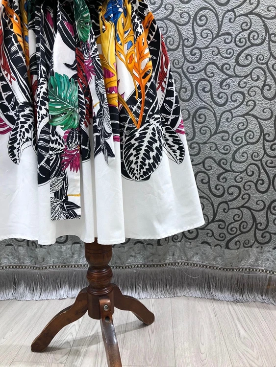 

100%Cotton Women's Dress 2021 Summer Style Ladies V-Neck Tunic Prints Short Sleeve Large Swing Casual Sexy Party Club Dress Belt