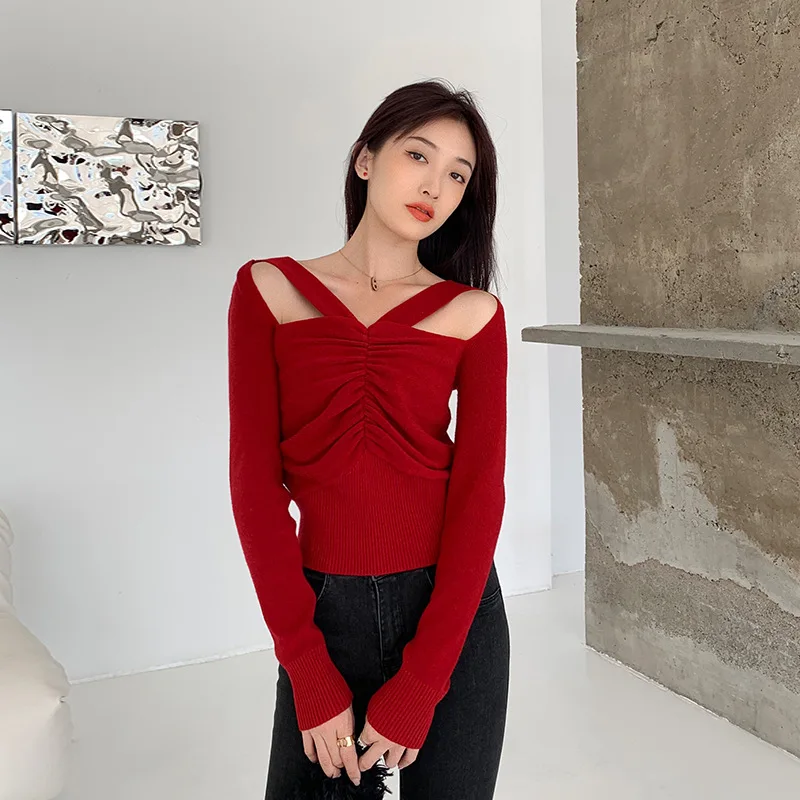 

Новая женская рубашка на весну и осень, облегающий свитер с вырезами