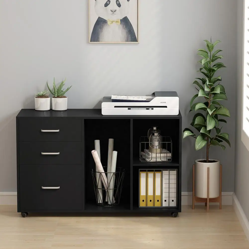 Деревянные Большие современные 3 ящика шкафы с открытыми полками для хранения 39