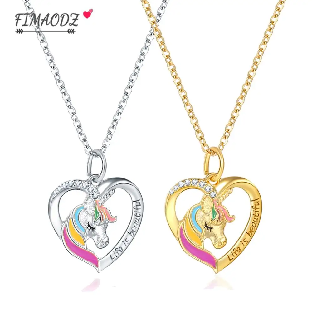 FIMAODZ Мода ожерелье с единорогами Цвет Фул в форме лошадок животных украшением