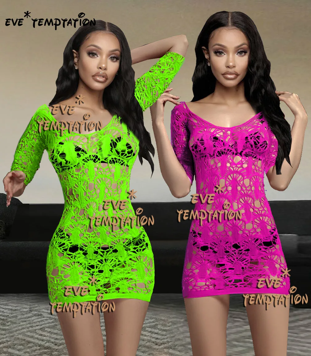 Сексуальное вязаное крючком белье в сеточку детская одежда комбинация платье