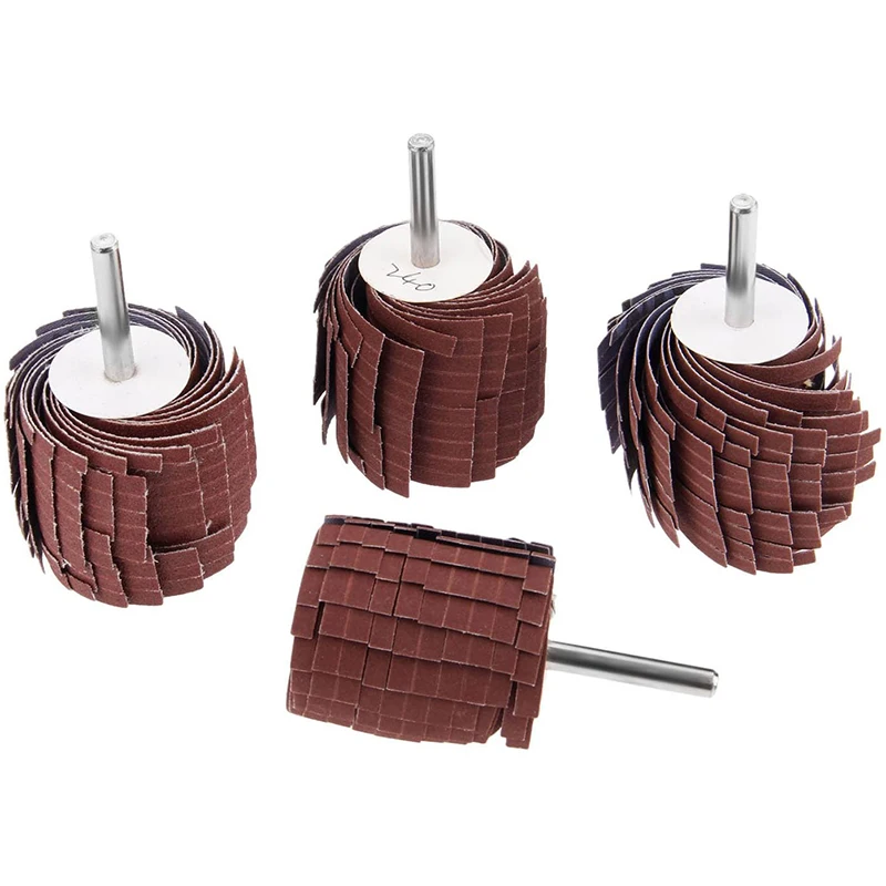 

4Pcs 6mm Shank Sandpaper Shutter Wheel 150/240/320/400 Grit Sanding Grinding Flap Wheel Cloth Polishing Grinding Wheel