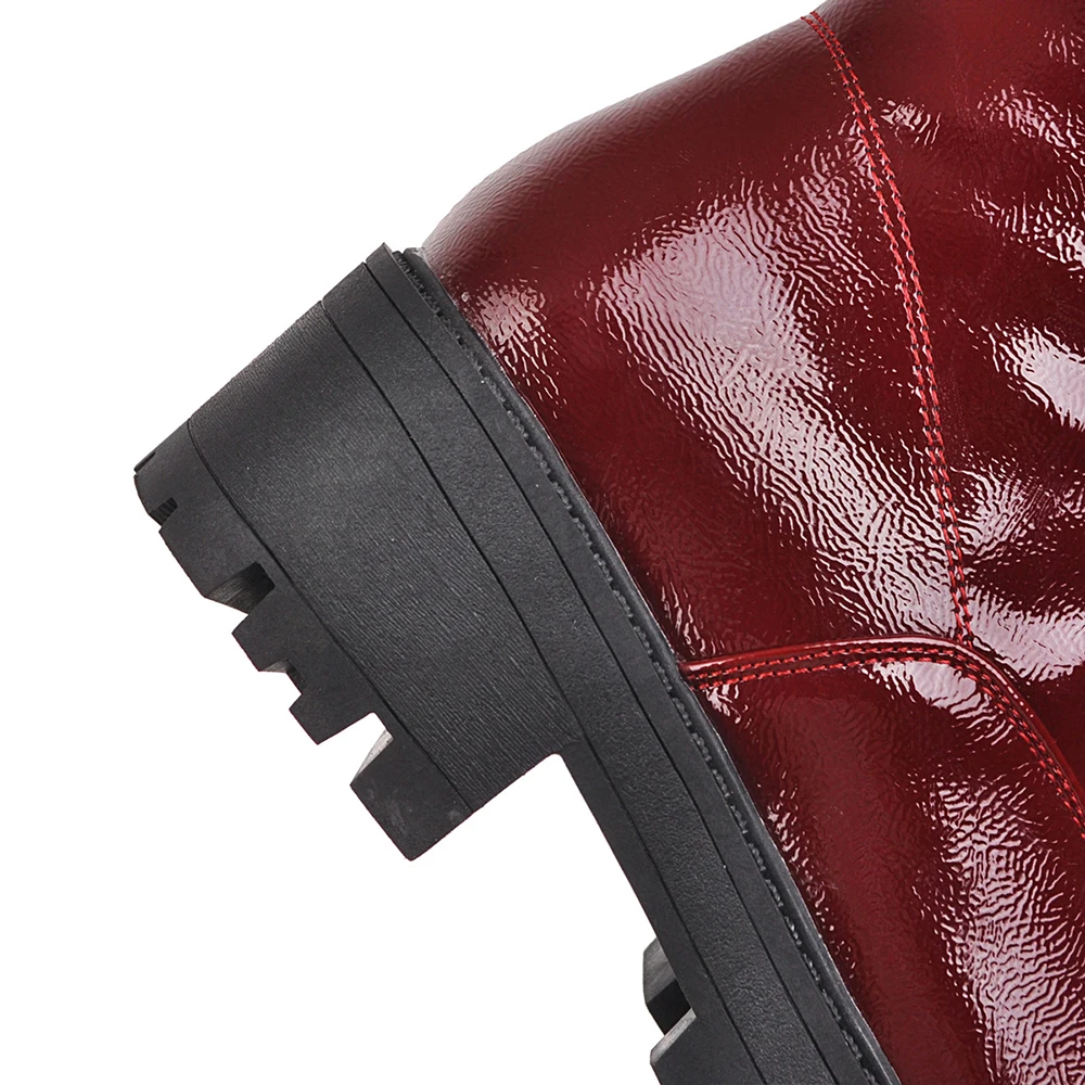 Новые брендовые глянцевые женские ботильоны черного винно-красного цвета Модные