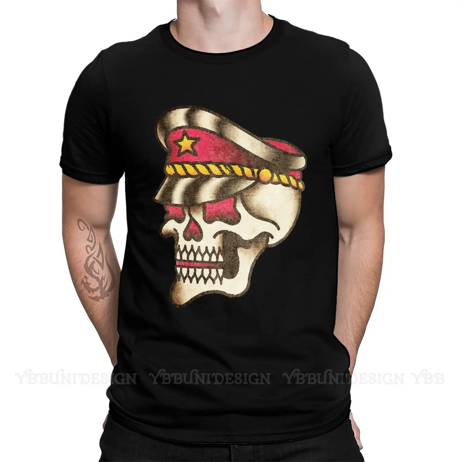

Men's Skull T Shirts American Traditional 100% Cotton Clothing Funny Short Sleeve Crewneck Tee Shirt
