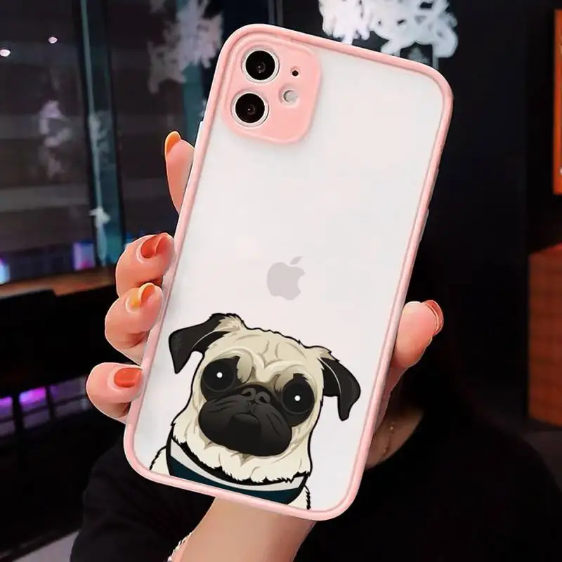 

Cartoon cute Pug Dog French Bulldog Phone Case Matte Transparent for iPhone 7 8 11 12 s mini pro X XS XR MAX Plus cover funda