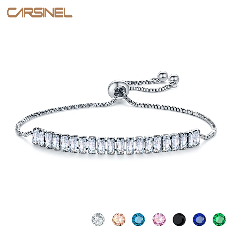 CARSINEL Brand Silver color Bracelets &amp Bangles for Women Colorful Cubic Zirconia chain Bracelet femme Wedding Jewelry BR0253 | Украшения