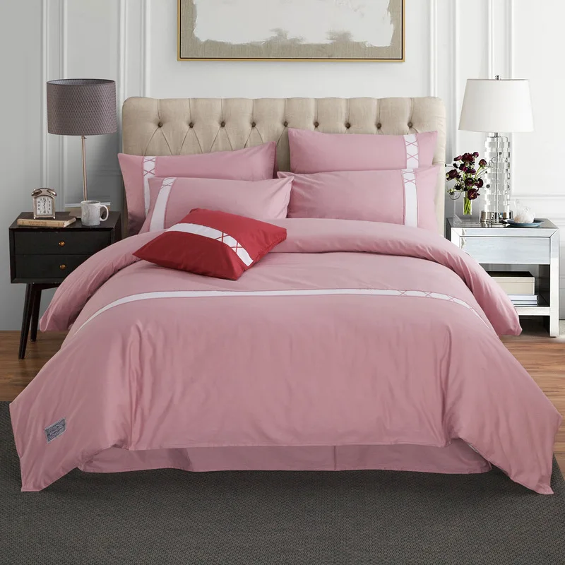 

Nordic high-end Business duvet cover 100% Cotton Modern 9 Color Bedclothes Fitted Sheet Pillowcase Quilt Covers Bedding 4pcs Set