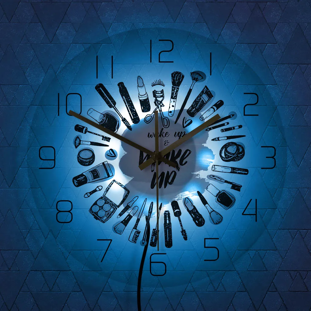 Будильник и макияж коллекция косметики современные настенные часы для салона