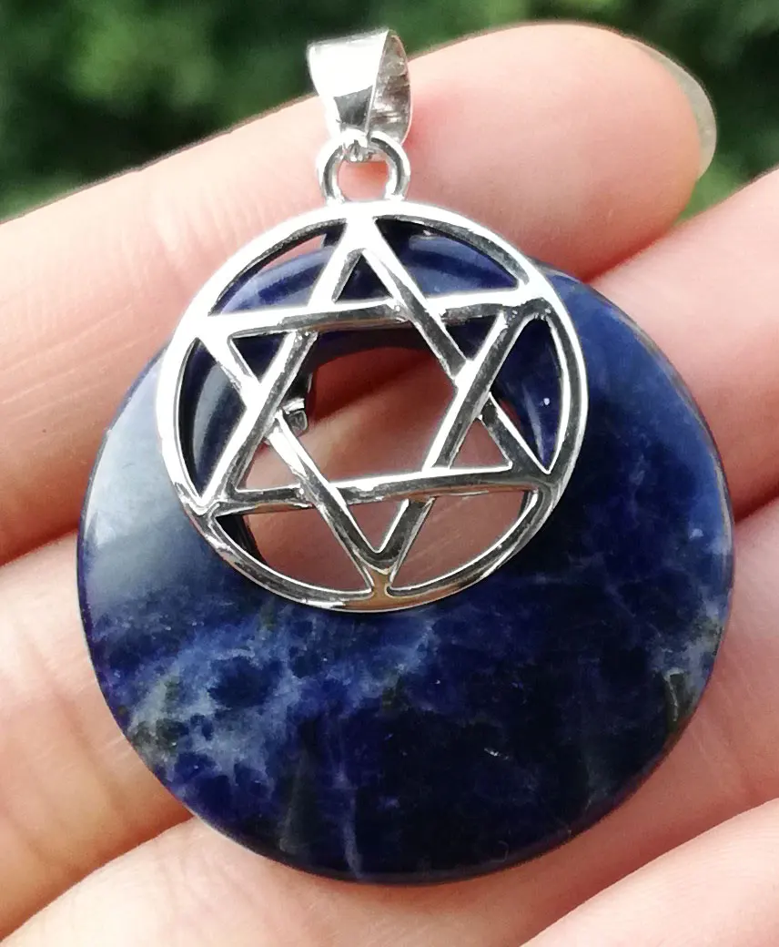 Содалитовый камень Звезда Давида Кулон драгоценные камни пончик энергии Рейки