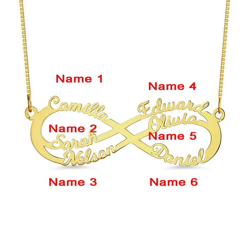 Персонализированные на заказ 6 наименований ожерелье сердце и Бесконечность