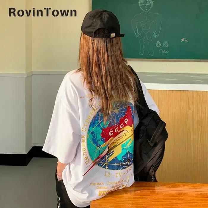 Женская футболка в стиле хип хоп Готическая большого размера с принтом ракеты