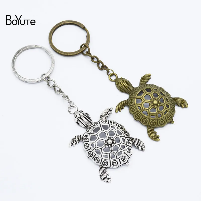 

BoYuTe Retail Original Design Key Ring Antique Bronze Silver Turtle Key Chain Metal Alloy Keychain Women's Bag Accessories