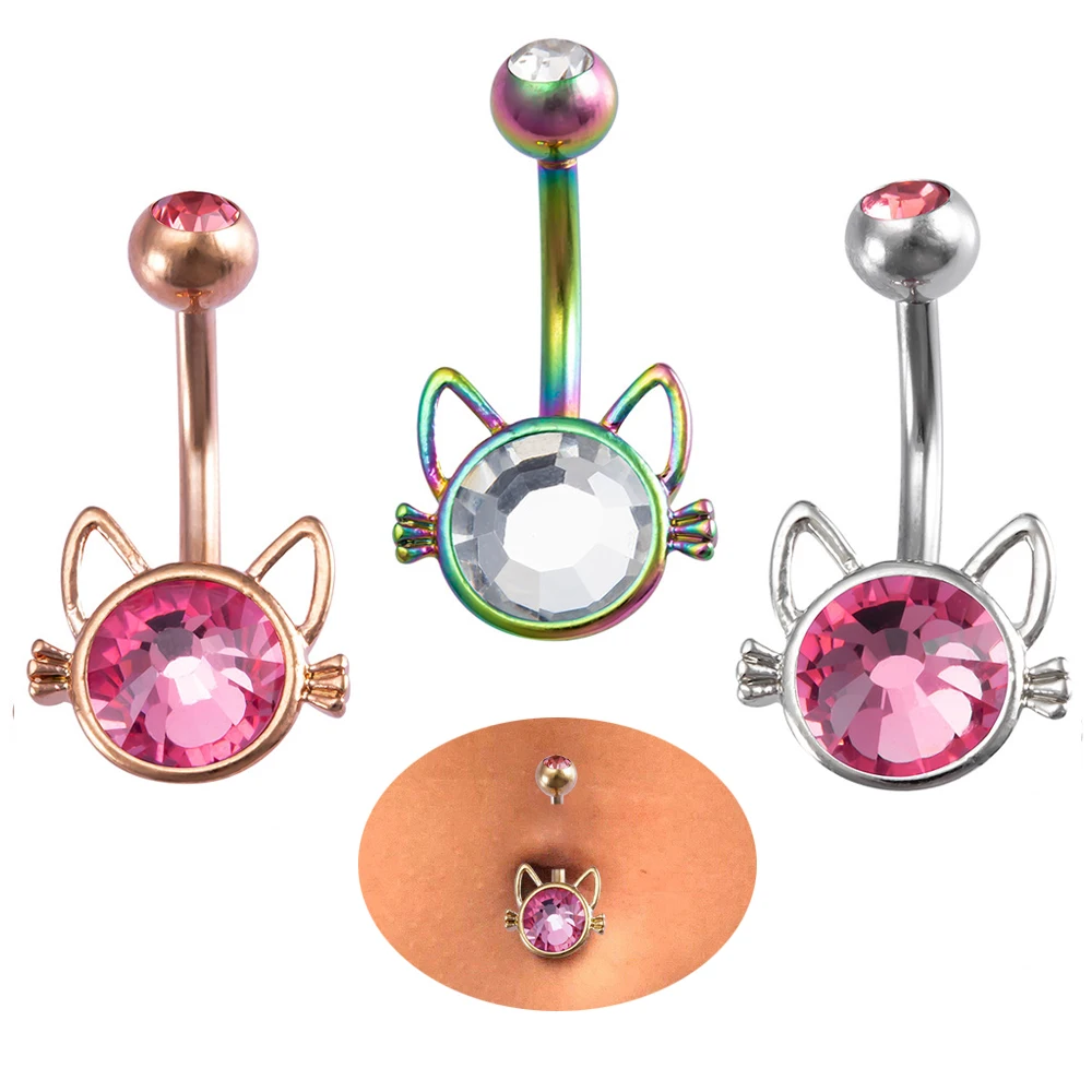 

1PCS Sexy Cat Women Colorful Navel Piercing Barbell Belly Button Body Jewelry CZ Zircon Rhinestone Round Body Ring Jewelry