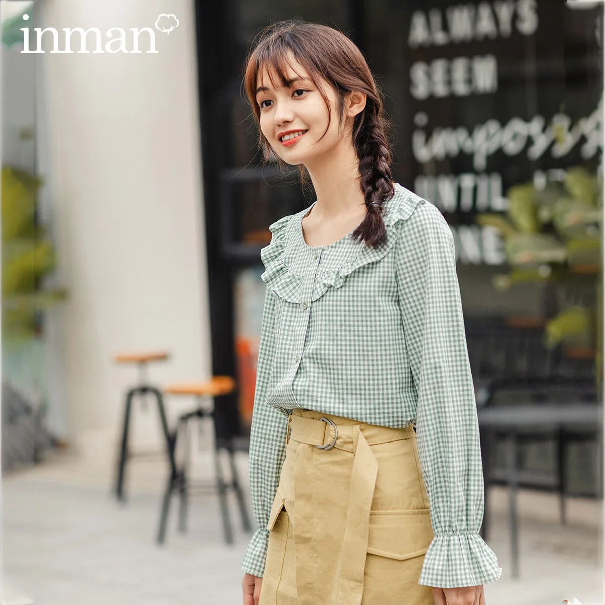INMAN Новое поступление 2020 Женская хлопковая клетчатая блузка с длинным рукавом и