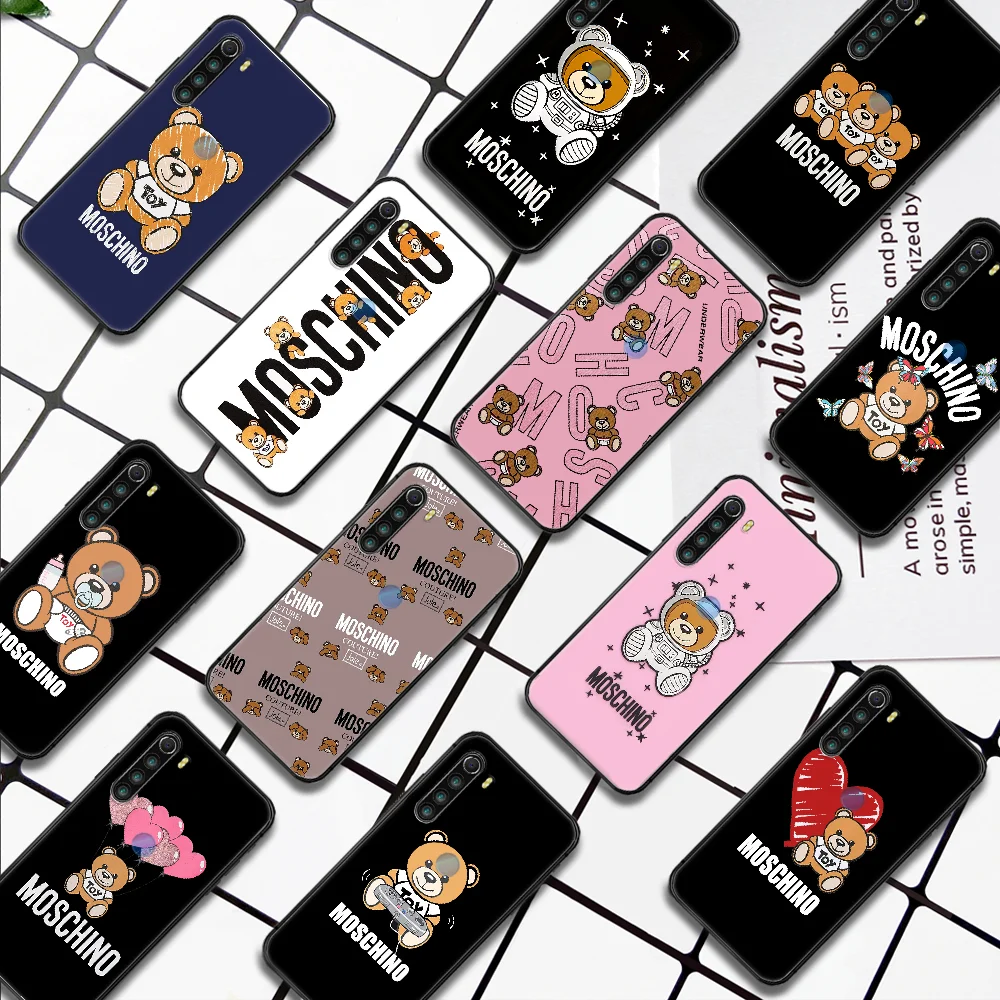 

Italy Cute Bear Brand Phone Case For Xiaomi Redmi Note 7 8 8T 9 9S 4X 7 7A 9A K30 Pro Ultra black Prime Luxury Hoesjes Silicone