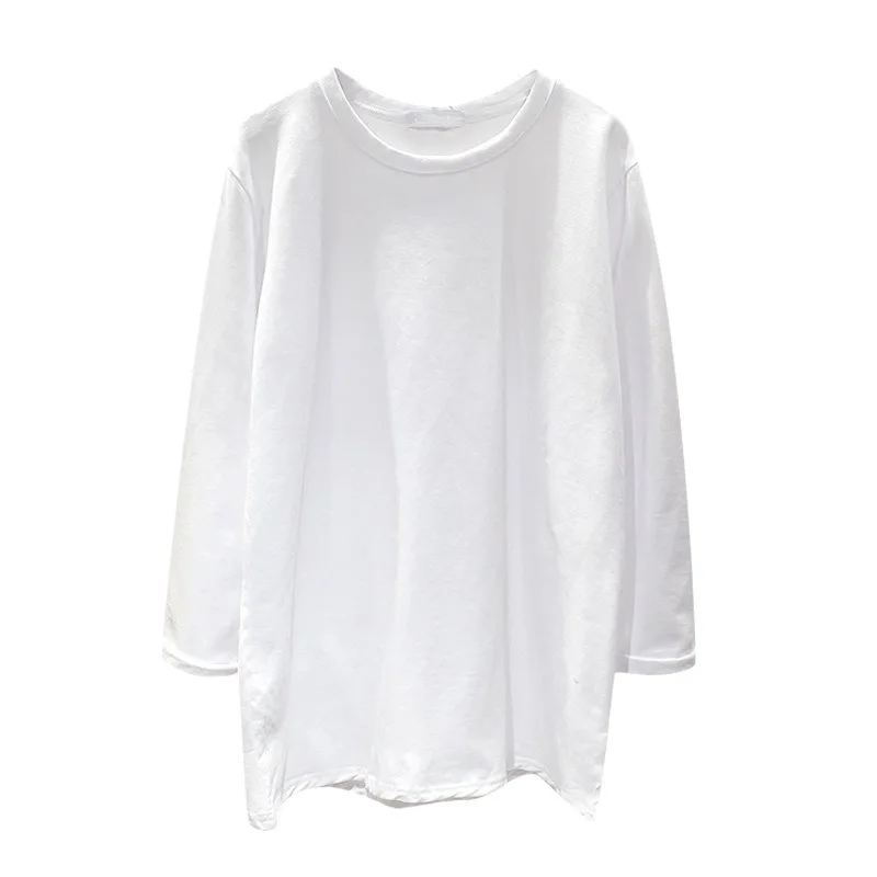 

Long-sleeved t-shirt female ins tide 2021 new spring women's net red mid-length loose white cotton top