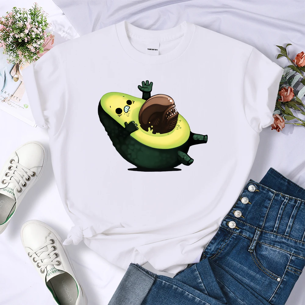 

Футболка женская летняя хлопковая с круглым вырезом и принтом