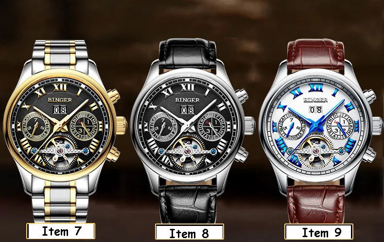 Швейцарские Бингер мужские часы люксовый бренд Tourbillon сапфир светящиеся несколько функций механические наручные часы B8602-7