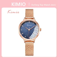 kimio 2022 new womens watches quartz fashion crystal simple round dial stainless steel mesh ladies wristwatch relogio feminino