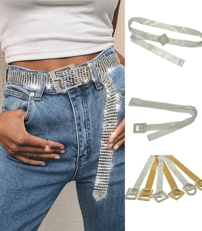 

Ремень женский широкий из металлического сплава, со стразами, пояс-цепочка на талию