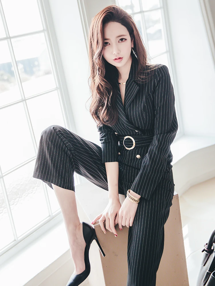 Комбинезон женский в полоску элегантный офисный костюм для работы спортивный с