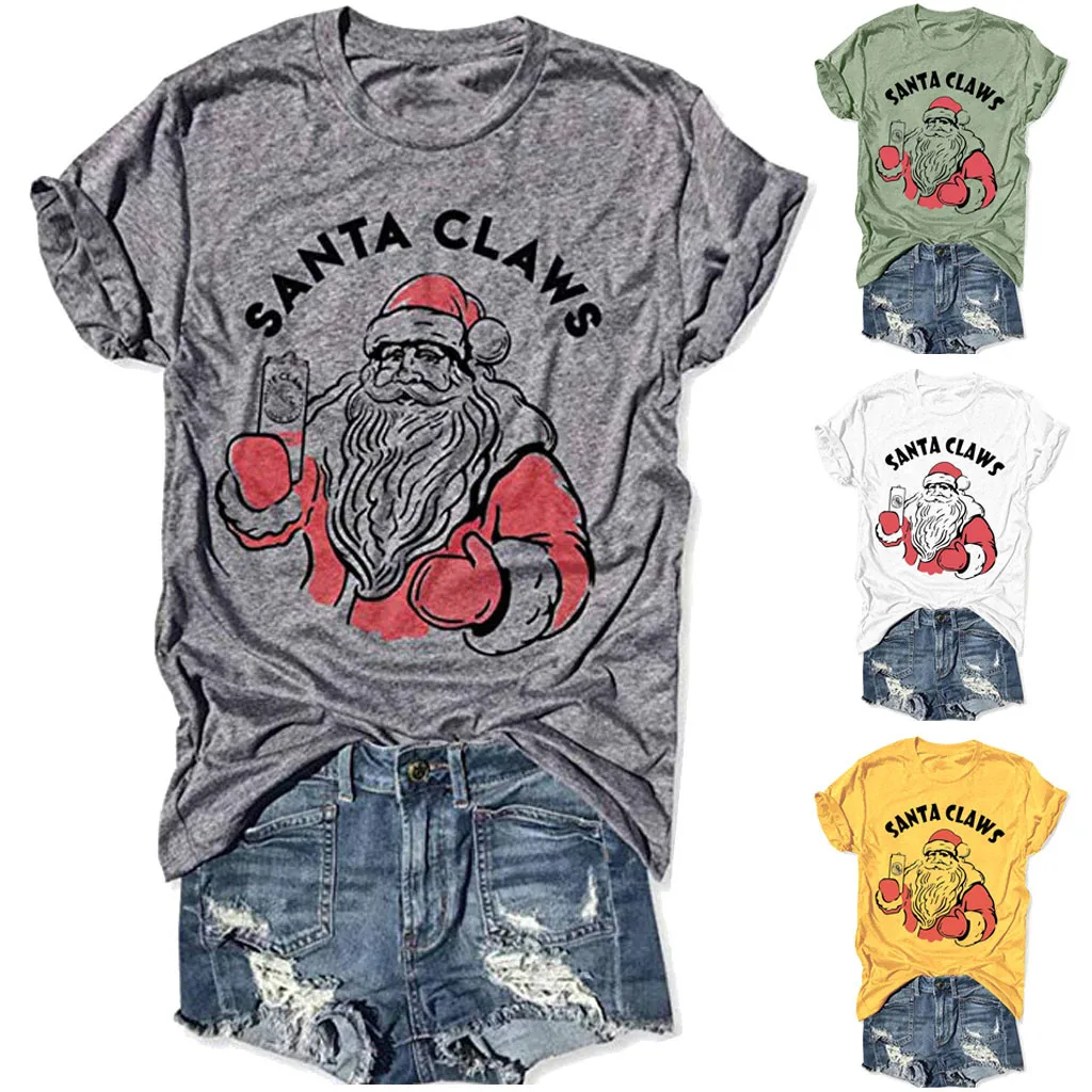 Женские летние футболки повседневные рождественские топы с принтом Санты