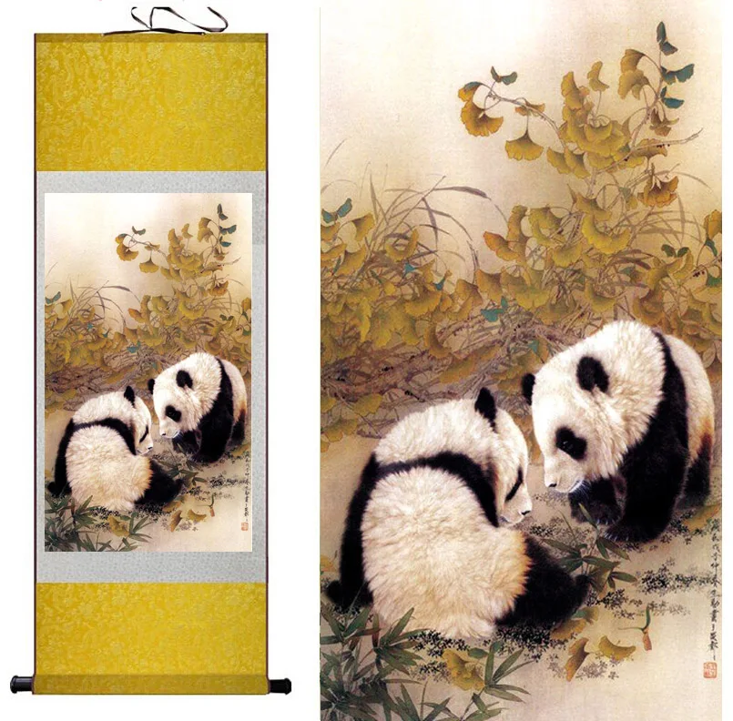 

Panda painting traditional Chinese Art Painting silk scroll panda art painting panda picture