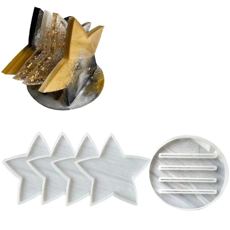 

5 Pack Star Coaster Resin Molds Set, 4Pcs Coaster Silicone Molds with 1Pc Coaster Stand Storage Mold, DIY Coaster Resin Casting