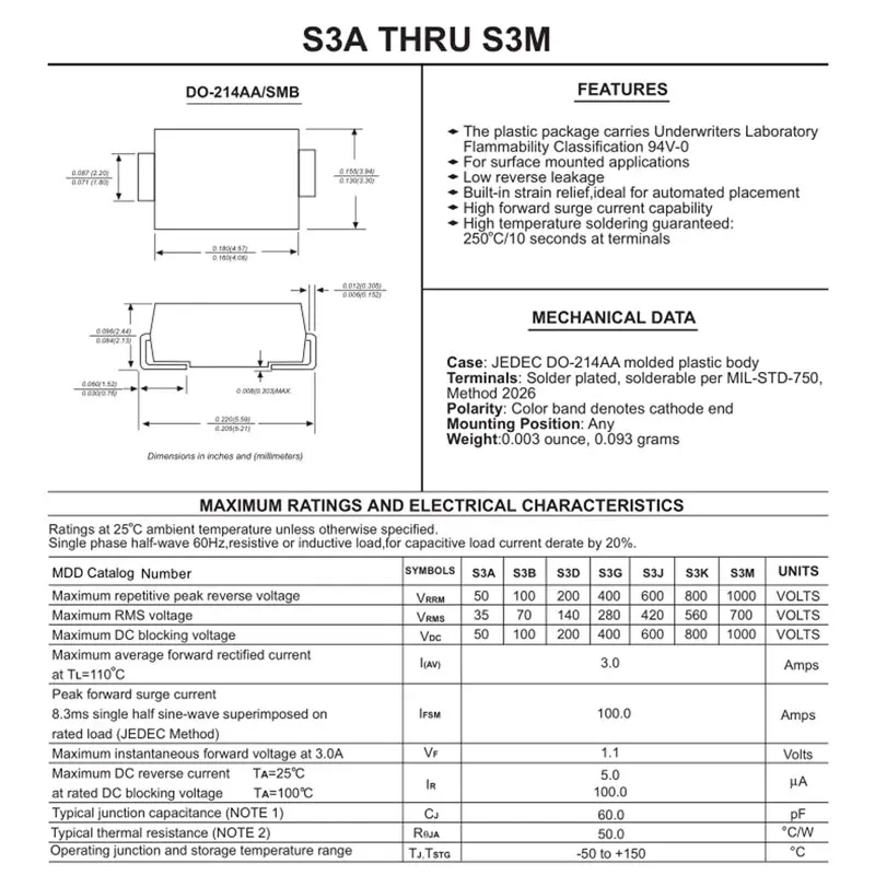 50 шт. SMD выпрямительный диод S3MBF S2M S3M SK34 SK36 S3G SK54 3A 50V 100V 200V 400V 600V 800V 1000V DO 214AA V|Диоды| |