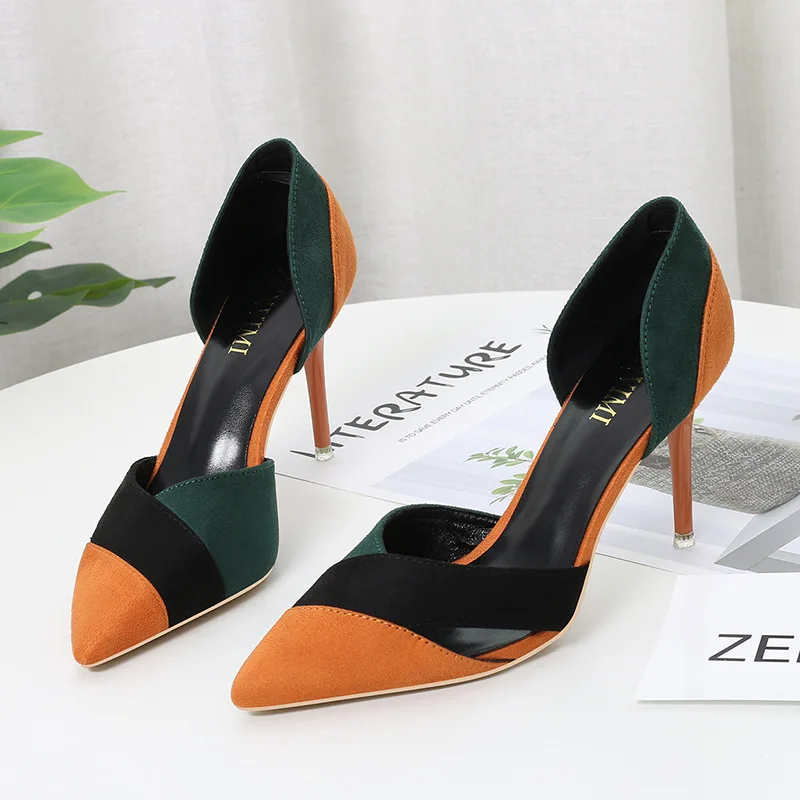 

2020 spring new color-matching hollow pointy stiletto women's high-heeled sandals single shoes women's shoes wholesale