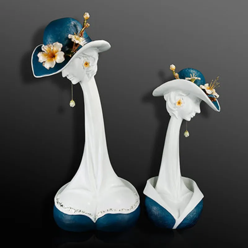 

European Style Gentlewoman Head Portraits Sculpture Creative Living Room Entryway Colour Enamels Figures Art Decorations X2922