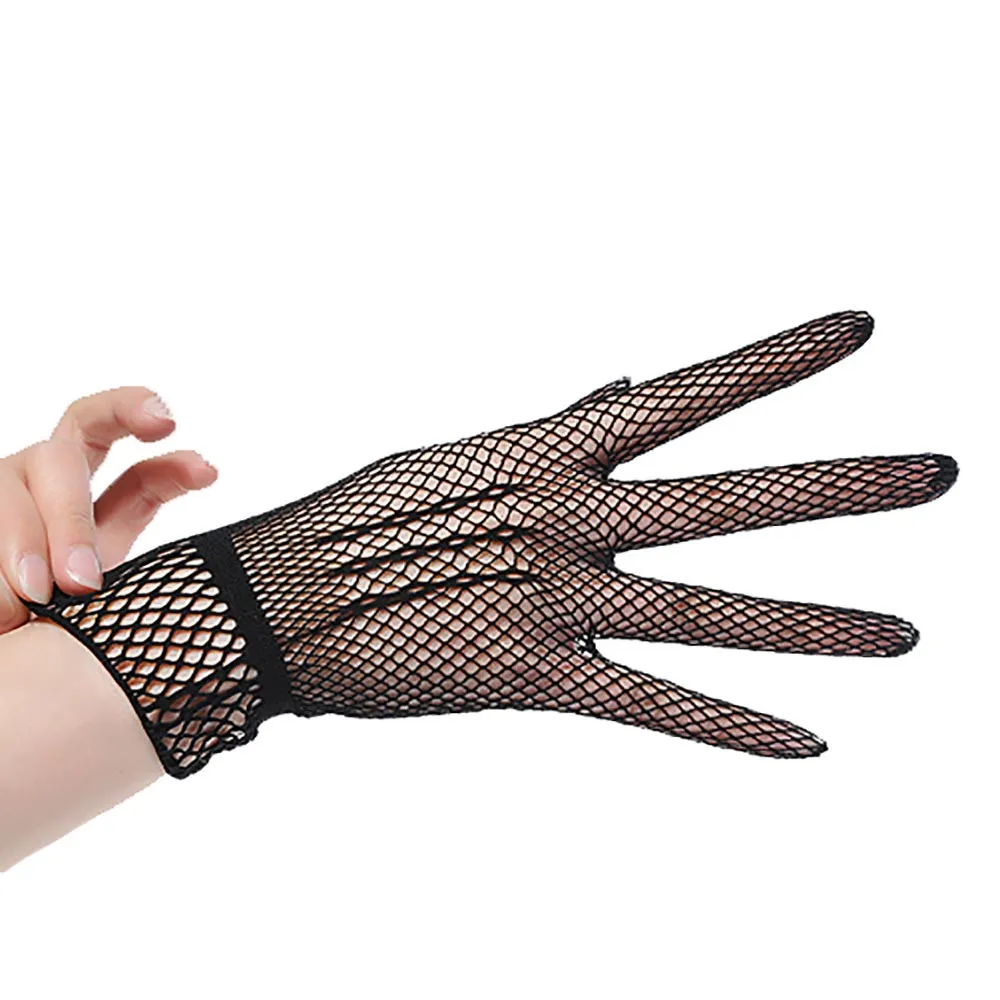 

Women Black White Summer Uv-proof Driving Gloves Mesh Fishnet Gloves Lace Mittens Full Finger Girls Lace Fashion Gloves
