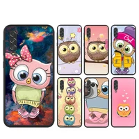 cute owl hearts lover silicone cover for samsung a90 a80 a70s a50s a40s a30s a20e a20s a10s a10e black soft tpu phone case